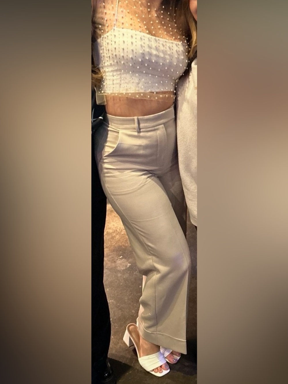 A&F Sloane Tailored Wide Leg Pant in light taupe